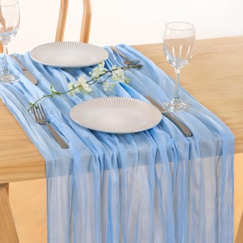 Light Blue Cheesecloth Table Runner for Baby Shower Gender Reveal, 12 Pack - Image 2