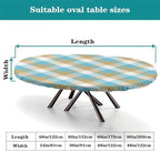 Blue and White Diamond Shape Print Oval Tablecloth Fitted Leakproof & Sturdy Washable for Mother's Day Father's Day Valentine's Day Fits for 54" x 76" Oval Table - Image 4