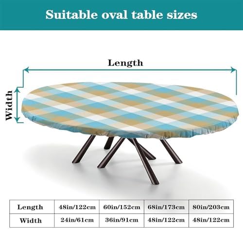 Blue and White Diamond Shape Print Oval Tablecloth Fitted Leakproof & Sturdy Washable for Mother's Day Father's Day Valentine's Day Fits for 54" x 76" Oval Table - Image 4