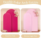 Pink and Hot Pink Arch Cover 2 Set - 7.2FT and 6FT Arch Backdrop Cover Spandex Fitted Wedding Arch Stand Covers for Baby Shower Girls Birthday Party Photo Balloon Arch Covers Stretchy Backdrop - Image 2