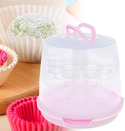 3-Tiers Portable Desserts Storage Container Box Cupcake Holder Pink Cupcake Carrier with Lid and Handle 24 Cupcakes for Pie, Cookies - Image 2