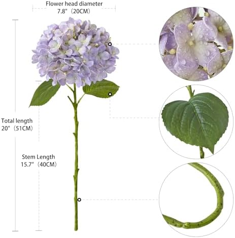 ZYTUYO 20inch 4PCS LilacLight Purple Hydrangea Artificial Flowers Lilac Real Touch Fake Hydrangeas with Long Stem for Indoor Outdoor Porch Living Room Home Decor Party Wedding Xmas Table Centerpieces - Image 6