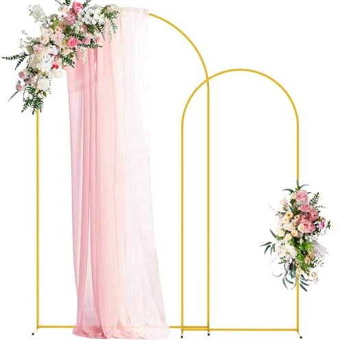 Wokceer Wedding Arch Backdrop Stand 7.2FT,6FT Gold Metal Arch Stand Set by Wokceer