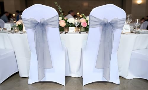 MDS Pack of 100 Organza Chair Sashes for Wedding & Event Décor – Dusty Blue - Image 2