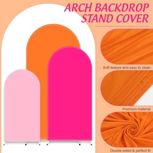 FYSUIMU 3 Pcs Pink Orange Arch Backdrop Covers Stretchy Spandex Arch Stand Fabric Cover for Wedding Birthday Baby Bridal Shower Anniversary Ceremony Party Decoration (4ft/5ft/6ft) - Image 3