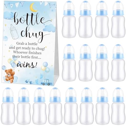 TrelaCo 20 Pcs Bottle Chug Game, Cute Bear Baby Shower Favors, Blue by TrelaCo