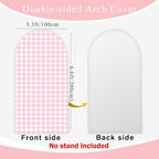 Checkered Gingham Arch Backdrop Cover 6.6ft Pastel Pink and White Classic Plaid Pattern Girl Bridal Baby Shower Birthday Party Stretchy Arched Photo Booth Decorations - Image 3