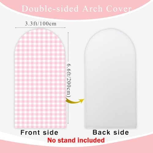 Checkered Gingham Arch Backdrop Cover 6.6ft Pastel Pink and White Classic Plaid Pattern Girl Bridal Baby Shower Birthday Party Stretchy Arched Photo Booth Decorations - Image 3