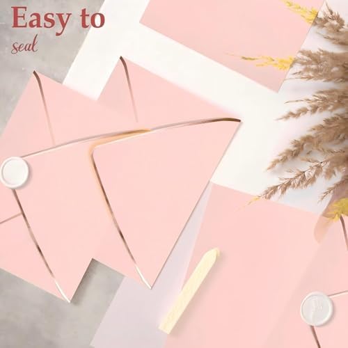 Mimorou 100 Pcs A7 Invitation Envelopes Bulk for 5" x 7" Cards V Flap Foil Border Luxury Self Adhesive Mailing Envelope for Wedding Baby Shower Bridal Birthday Party(Blush Pink, Rose Gold) - Image 7