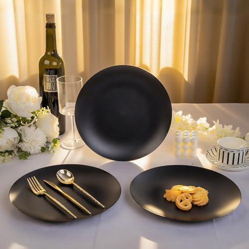 EjonirInjonir 80pcs 10.25in Heavy-Duty Black Plastic Plates for Dinner - Image 3