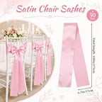 50 Pcs Pink Satin Chair Sashes 6 x 108in Chair Bows for Wedding - Image 3