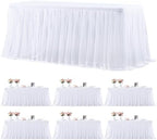 6 Pack 6ft White Table Cloths Rectangle Tulle Tablecloth Fitted White Tablecloths for 6 foot Rectangle Tables Stretch Spandex Table Cover for Parties Wedding Birthday Events Banquet Desk Table Skirt by HBBMAGIC