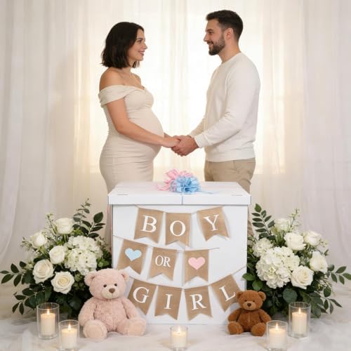 28in Giant Gender Reveal Gift Box with 40 Pcs Pink Balloons for Girls - Image 5