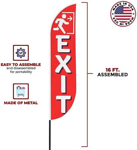 Exit Sign Feather Flag for Outdoor by Mavis Printing | 11.5 FEET Long Polyester Outdoor Banner Flag for Easy Hang | HD Print Swooper I Flag Only to Celebrate Exit | Made in USA I Flag Only - Image 3