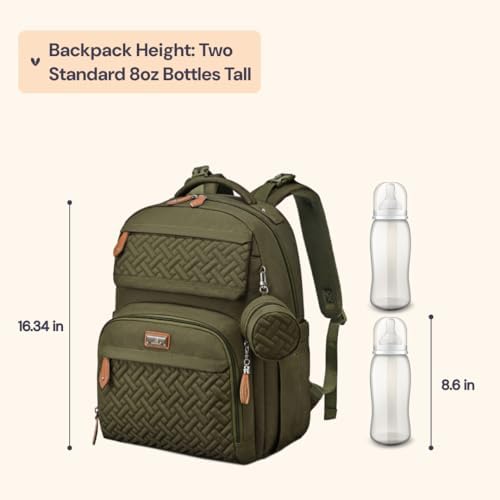 BabbleRoo Diaper Bag Backpack - Travel Large Baby Diaper Bag with Changing pad, Waterproof Baby Bags for Mom & Dad, Unisex Bags with Pacifier Case, Luggage Strap & Stroller Clips– Army Green - Image 2