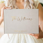 Personalized Foil Wedding Guest Book - 11.5 x 8.5 Custom Taupe Colored Guestbook with Customizable First Last Name Date Cover, Hardcover Photo Book for Sign in at Reception Baby Bridal Shower Party by ModernAlbumDesigns