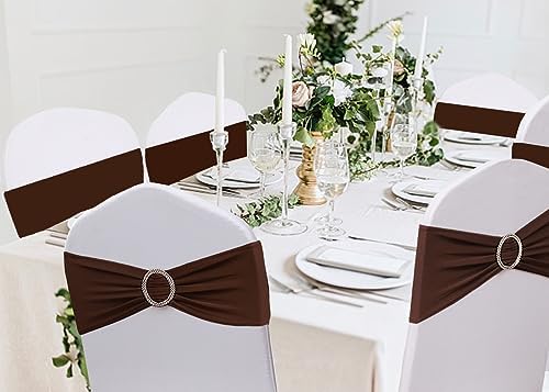 Brown Chair Sashes 50 Pack, Spandex Brown Chair Bows Bands with Buckle Slider for Folding Chairs Wedding Party Birthday Decor, Chair Ties - Image 2