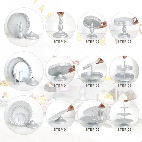 11Pcs Silver Cake Stand Set, Metal Dessert Table Display Set - Image 7