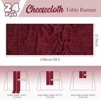24 Pack Burgundy Table Runner 10Ft Cheesecloth Table Runner Rustic Gauze Table Runners Romantic Long Sheer Fabric Cheese Cloth Table Runners for Wedding Party Bridal Baby Shower - Image 2