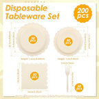 200Pcs Ivory Paper Plates and Napkins Party Supplie, Scalloped Tableware Set Serves 50 Guests, Paper Plates Forks Cocktail Napkins for Bridal Shower Baby Shower Wedding Birthday Party - Image 3