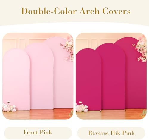 Pink and Hot Pink Arch Cover 3 Set-8FT, 7.2FT, 6.6FT Arch Backdrop Cover Spandex Fitted 2- Color Fabric Stand Covers for Baby Shower Girls Birthday Party Wedding Photo Background Decorations - Image 4