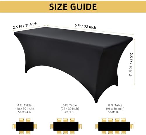 6-Pack 6ft Black Spandex Table Covers for Rectangle Standard Folding Tables - Wrinkle Resistant Stretch Tablecloths - Ultimate Fitted Table Protector for Parties, Trade Shows, Wedding - Image 4