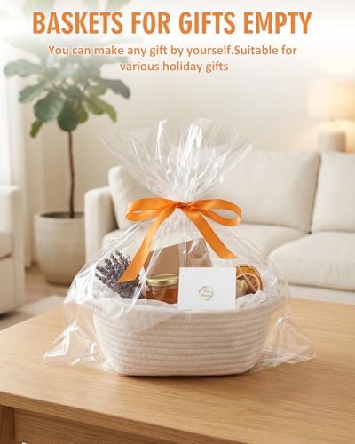 HAPPYER Gift Basket Set 6 Pack, Cotton Rope Woven Baskets with Ribbons Gift Bags Tissue Paper Cards Stickers, Empty Gift Baskets Bulk for Gifts Packaging, Decorative Storage Basket for Party Birthday - Image 5