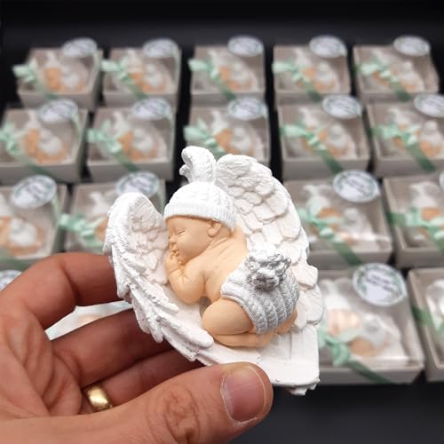 Baby Shower Favor, 50 Set of Scented Stone Angel with Wing Baby Favor Magnet, Pink white Blue Baby Favor Boy with Thank You Tags, Baptism Favor, Magnets Favors, Communion Favors Gender Reveal (white) - Image 7