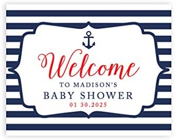 Andaz Press Personalized Large Canvas Baby Shower Welcome Sign, 16 x 20 Inches, Nautical Baby, Guestbook Alternative, Custom Baby Shower Sign, for Nautical Baby Shower, Baby Sprinkle Theme by AndazPress