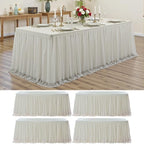 Ivory Tulle Tablecloth for 8 FT Rectangle Tables 4-Pack, Ideal for Weddings by PartyVillage