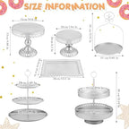 Lallisa 8 Pcs Cake Stands Set Metal Dessert Table Display Tiered Cupcake Holder Candy Donut Fruit Plate Cake Serving Tray with Handle Treats Serving Tower for Wedding Birthday Party (Sliver) - Image 3