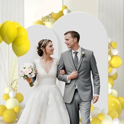 Gawicpy Wedding Arch Backdrop Stand Set Metal Arch Backdrop Stand with Wedding Arch Cover, Wedding Balloon Arch Backdrop Stand for Birthday, Baby Shower, Anniversary (Beige, 5.9FT+7.2FT) - Image 5