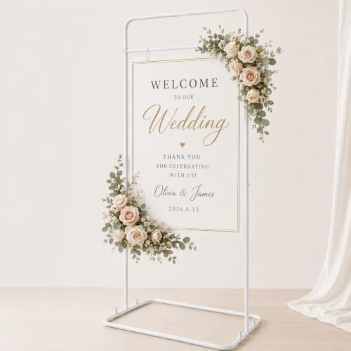 Wedding Sign Stand Adjustable Metal Easel Stand for Welcome Signs,White - Image 2