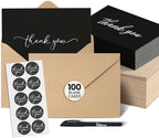 100 Pieces of Black Thank You Cards, Two Thank You Notes Designs, 4x6 Inch Thank You Card, Elegant Thank You Cards Baby Shower, Thank You Cards With Envelopes Bulk with 120 Stickers, Free Pen. by Unknown