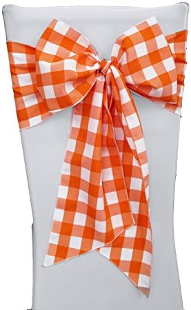 LA Linen ™ 10-Pack Checkered Chair Bows Sashes 7 by 108-Inch, Orange/White by LALinen