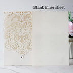 Hosmsua 50PCS White Wedding Invitations Kit 5 x 7.3 Inch Laser Cut Hollow Rose Rhinestone Pocket with Envelope for Quinceanera Bridal Shower Invite (White Ivory) - Image 5