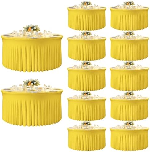12 Pack 132 inch Yellow Round Tablecloth, Circle Stretch Table Cloths for 6 FT Tables, Wrinkle Free Round Table Skirt for Wedding Birthday Photography Party Social Events Engagement Party Decorations by Creativepartyuniquedecorat