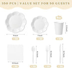 Vyntra White Paper Plates, Cups & Napkins, 350 Pcs Scalloped Party Set - Image 3