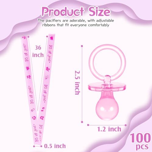 100 Pieces Baby Shower Pacifiers Necklace, Cute Acrylic Pacifier Necklaces for Chupones para Baby Shower Games Charm, Party Favors, Decorations DIY, Gender Reveal Table Scatter(Pink) - Image 2