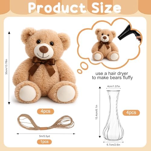 129 Pcs Bear Baby Shower Centerpieces, Dried Pampas Grass Vase with Bears Rope Boho Rustic Table Decoration for Birthday Gender Reveal Party Supplies - Image 7