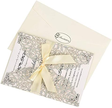 FOMTOR Laser Cut Wedding Invitation Set with Envelopes & Inserts & Seals – Perfect for Weddings, Bridal Showers, Engagements & Anniversary Celebrations - Silver, 25pcs - Image 3
