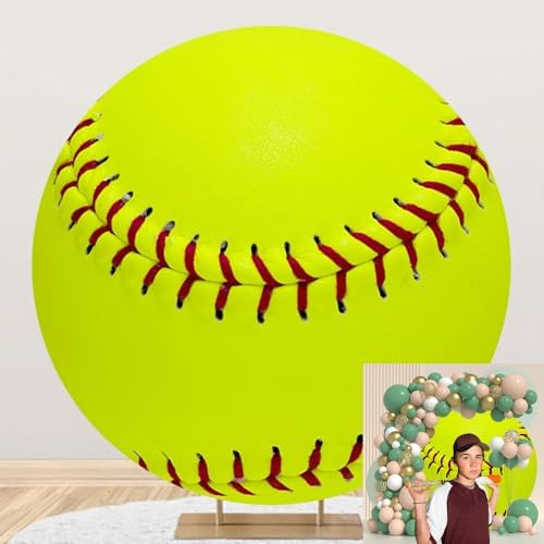 Softball Round Backdrop Cover Green Softball Photo Background Sports Themed Birthday Baby Shower Party Decorations Circle Arch Backdrop Cover Fans Athletes Photo Booth Props 7.2ft by OERJU
