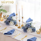 NUPTIO Flower Balls for Centerpieces, Dusty Blue & White Artificial Rose - Image 2