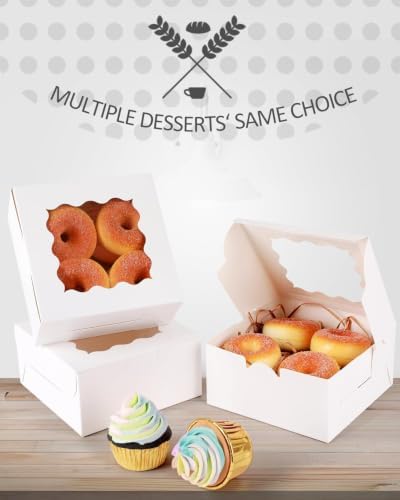 qiqee Bakery Box with Window 100packs 6x6x3 White Cookie Boxes Pastry Box for Wedding Favor Birthday ＆ Party - Image 2