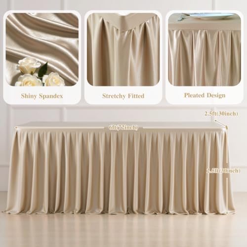 6ft Taupe Satin Tablecloths for Rectangle Tables Shiny Spandex Table Cover - Image 3