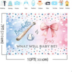 MEHOFOND 10x7ft Baseballs or Bows Gender Reveal Backdrop Boy or Girl What Will Baby Be Decorations Banner Pink and Blue Stars Gender Reveal Baby Shower Photography Background Cake Table Supplies - Image 4