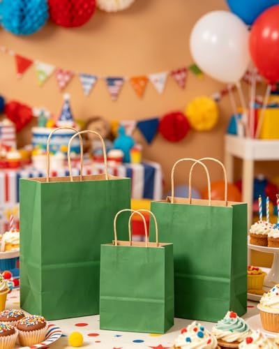 qiqee 100PCS Gift Bag with Handles Bulk Kraft Deep Green Paper Bags Assorted Sizes(33pcs Large 13",33pcs Medium 11",34pcs Small 8") - Image 6