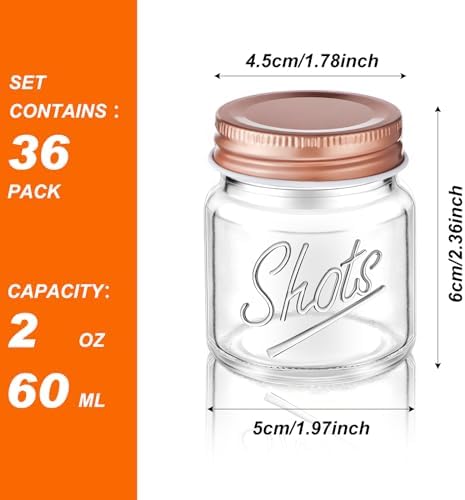 Tessco for you Mini Mason Jar Shot Glasses with Lids 2 oz Dishwasher Safe Mason Canning Jars for Bachelorette Wedding Party Favors Bar Drinks Home Desserts Honey Jam Candy(Clear, Rose Gold,36 Pcs) - Image 2