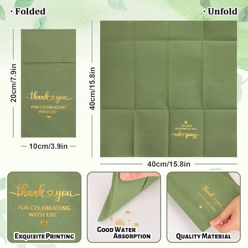 FYSUIMU 100 Pcs Wedding Linen Feel Napkins Sage Green Gold Foil Pocket Disposable Flatware Airlaid Paper Napkin Prefolded Dinner Guest Hand Towel For Wedding Engagement Bridal Baby Shower Party Decor - Image 2