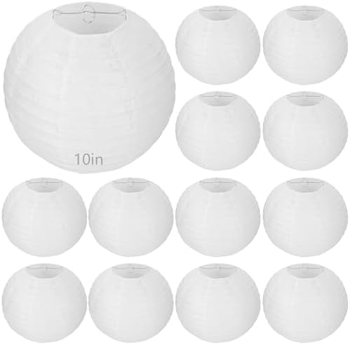 30 Pack 10 Inch Elegant White Round Paper Lanterns for Party Decorations, Weddings, Birthdays by IHDYPPEW